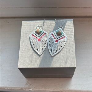 Silver and Red Geometric Earrings